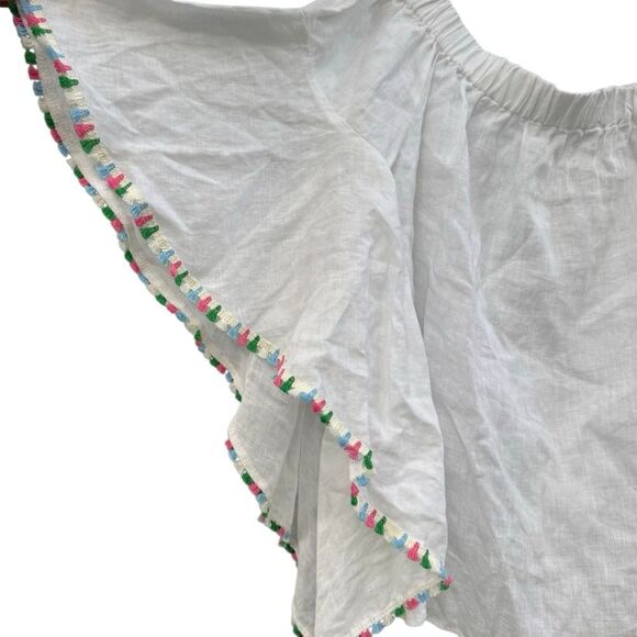 ZARA Women's White 100% Linen Off The Shoulder Flutter Sleeve Top Size Medium - Picture 6 of 8